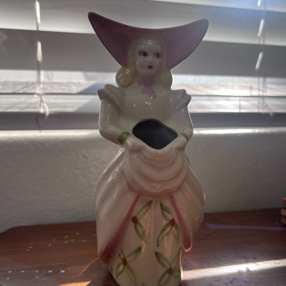 Ceramic Lady Figurine with Pink Bonnet